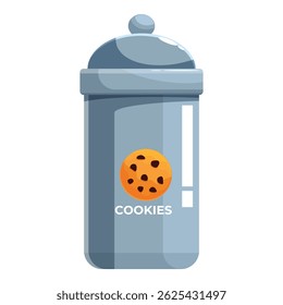 Grey metal jar storing chocolate chip cookies, ideal for keeping cookies fresh and crunchy