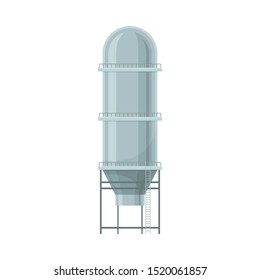 Grey Metal Water Storage Tank Of Cylinder Shape Flat Vector Illustration