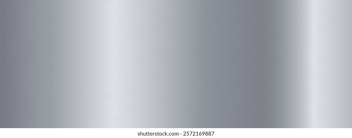 Grey metallic gradient texture. Silver metal foil background. Wide shiny titan or steel sheet for label, plate, sign, tag, print. Gray stainless textured material surface. Vector chrome backdrop