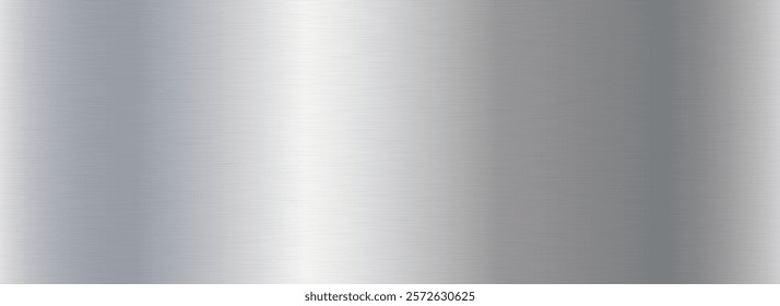 Grey metallic gradient texture. Silver metal foil background. Wide shiny titan or aluminum sheet for label, plate, sign, tag, print. Stainless steel textured material surface. Vector chrome backdrop