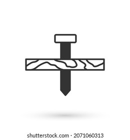 Grey Metallic nail and wood plank icon isolated on white background.  Vector
