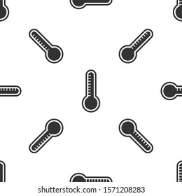 Grey Meteorology thermometer measuring heat and cold icon isolated seamless pattern on white background. Thermometer equipment showing hot or cold weather.  Vector Illustration