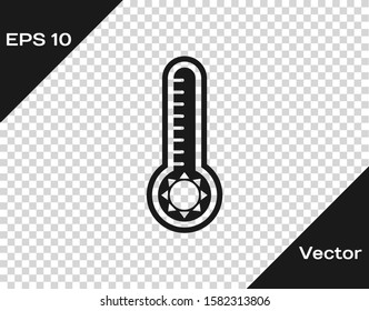 Grey Meteorology thermometer measuring heat and cold icon isolated on transparent background. Thermometer equipment showing hot or cold weather.  Vector Illustration