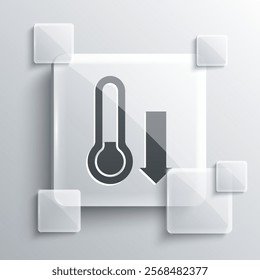 Grey Meteorology thermometer measuring icon isolated on grey background. Thermometer equipment showing hot or cold weather. Square glass panels. Vector