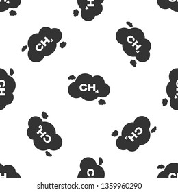 Grey Methane emissions reduction icon isolated seamless pattern on white background. CH4 molecule model and chemical formula. Marsh gas. Natural gas. Vector Illustration