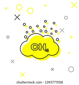 Grey Methane emissions reduction line icon isolated on white background. CH4 molecule model and chemical formula. Marsh gas. Natural gas. Vector Illustration