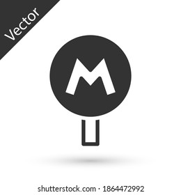 Grey Metro or Underground or Subway icon isolated on white background. Vector.