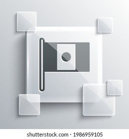Bandera de México gris en icono de asta aislado en fondo gris. Paneles de vidrio cuadrado. Vector