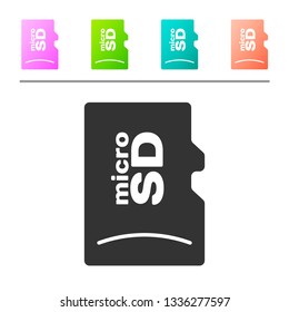 Grey Micro SD memory card icon isolated on white background. Set icon in color buttons. Vector Illustration