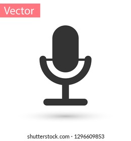 Grey Microphone icon isolated on white background. On air radio mic microphone. Speaker sign. Vector Illustration