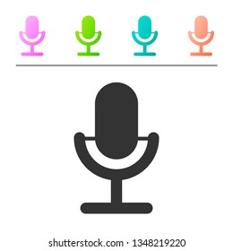 Grey Microphone icon isolated on white background. On air radio mic microphone. Speaker sign. Set icon in color buttons. Vector Illustration