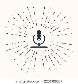 Grey Microphone icon isolated on beige background. On air radio mic microphone. Speaker sign. Abstract circle random dots. Vector