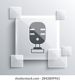 Grey Microphone icon isolated on grey background. On air radio mic microphone. Speaker sign. Square glass panels. Vector