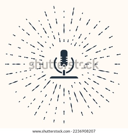 Grey Microphone icon isolated on beige background. On air radio mic microphone. Speaker sign. Abstract circle random dots. Vector