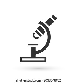 Grey Microscope icon isolated on white background. Chemistry, pharmaceutical instrument, microbiology magnifying tool.  Vector