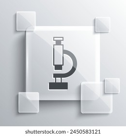 Grey Microscope icon isolated on grey background. Chemistry, pharmaceutical instrument, microbiology magnifying tool. Square glass panels. Vector