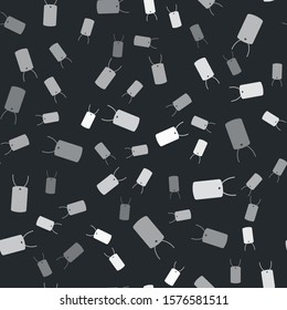 Grey Military dog tag icon isolated seamless pattern on black background. Identity tag icon. Army sign.  Vector Illustration
