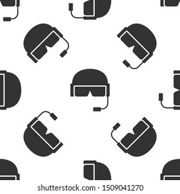 Grey Military helmet icon isolated seamless pattern on white background. Army hat symbol of defense and protect. Protective hat.  Vector Illustration