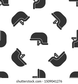 Grey Military helmet icon isolated seamless pattern on white background. Army hat symbol of defense and protect. Protective hat.  Vector Illustration