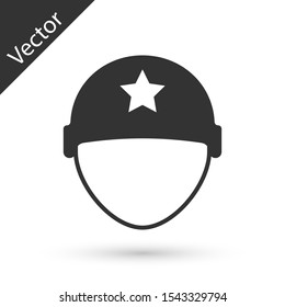 Grey Military helmet icon isolated on white background. Army hat symbol of defense and protect. Protective hat.  Vector Illustration
