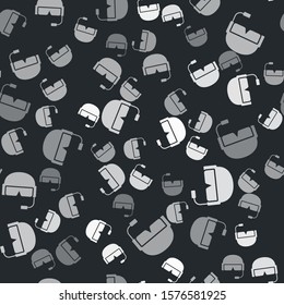 Grey Military helmet icon isolated seamless pattern on black background. Army hat symbol of defense and protect. Protective hat.  Vector Illustration