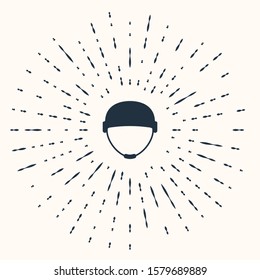 Grey Military helmet icon isolated on beige background. Army hat symbol of defense and protect. Protective hat. Abstract circle random dots. Vector Illustration