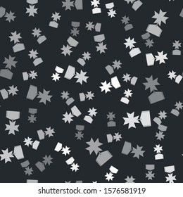 Grey Military reward medal icon isolated seamless pattern on black background. Army sign.  Vector Illustration