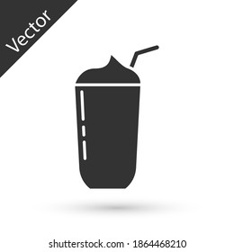 Grey Milkshake icon isolated on white background. Plastic cup with lid and straw. Vector.