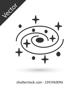 Grey Milky way spiral galaxy with stars icon isolated on white background.  Vector Illustration