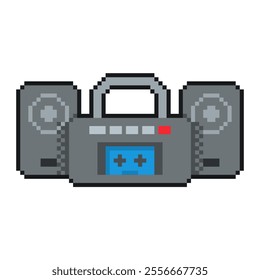 Grey Mini Compo Boombox Set, Pixel Art Style Icon, Isolated