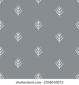 Grey minimalistic tree seamless pattern, Christmas fabric design. Simple decorative forest textile ornament