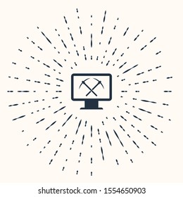 Grey Mining concept with laptop and pickaxe icon isolated on beige background. Blockchain technology, cryptocurrency mining, digital money market. Abstract circle random dots. Vector Illustration