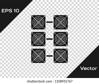 Grey Mining farm icon isolated on transparent background. Cryptocurrency mining, blockchain technology, bitcoin, digital money market, cryptocoin wallet. Vector Illustration