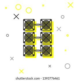 Grey Mining farm line icon isolated on white background. Cryptocurrency mining, blockchain technology, bitcoin, digital money market, cryptocoin wallet. Vector Illustration