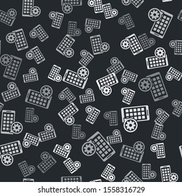 Grey Mobile Apps and gear icon isolated seamless pattern on black background. Adjusting app, service concept, setting options, maintenance, repair, fixing.  Vector Illustration