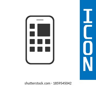 Grey Mobile Apps icon isolated on white background. Smartphone with screen icons, applications. mobile phone showing screen.  Vector