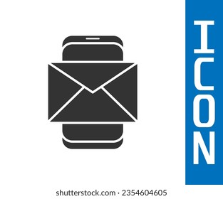 Grey Mobile and envelope, new message, mail icon isolated on white background. Usage for e-mail newsletters, headers, blog posts.  Vector Illustration