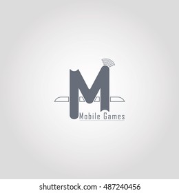 Grey mobile games vector logo design with background