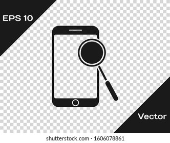Grey Mobile phone diagnostics icon isolated on transparent background. Adjusting app, service, setting options, maintenance, repair, fixing.  Vector Illustration
