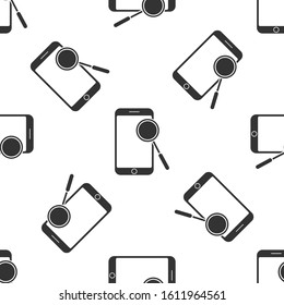 Grey Mobile phone diagnostics icon isolated seamless pattern on white background. Adjusting app, service, setting options, maintenance, repair, fixing.  Vector Illustration