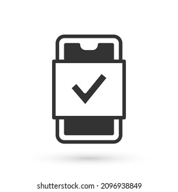 Grey Mobile phone shopping icon isolated on white background. Online buying symbol. Supermarket basket symbol.  Vector