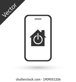 Grey Mobile phone with smart home icon isolated on white background. Remote control. Vector.