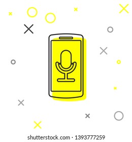 Grey Mobile recording line icon isolated on white background. Mobile phone with microphone. Voice recorder app smartphone interface. Vector Illustration