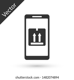 Grey Mobile smart phone with app delivery tracking icon isolated on white background. Parcel tracking.  Vector Illustration