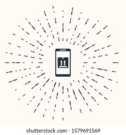 Grey Mobile smart phone with app delivery tracking icon isolated on beige background. Parcel tracking. Abstract circle random dots. Vector Illustration