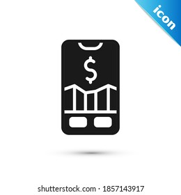 Grey Mobile stock trading concept icon isolated on white background. Online trading, stock market analysis, business and investment.  Vector