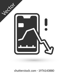 Grey Mobile stock trading concept icon isolated on white background. Online trading, stock market analysis, business and investment.  Vector