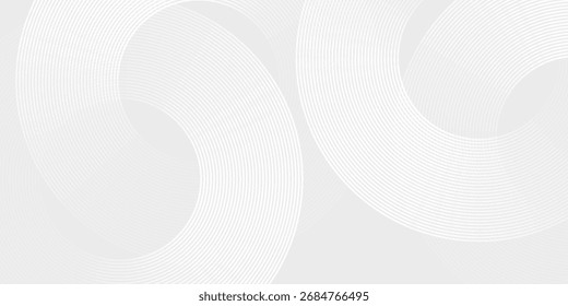 Grey modern background with white circle lines. Geometric stripe line art design. Minimal lines pattern abstract simple