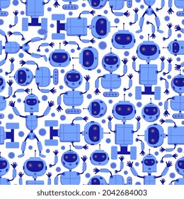 Grey modern cute Robotic seamless pattern isolated on white background. Baby children fashion pattern.