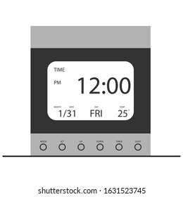 Grey modern digital alarm clock with several setup button. Icon vector